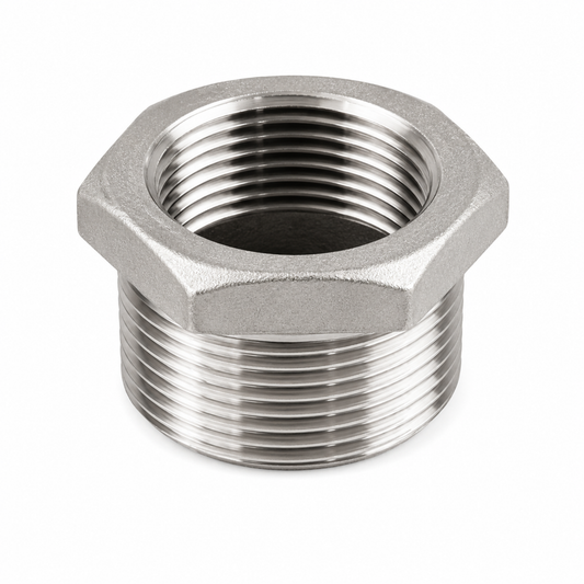 150LB carbon steel hex bushing pipe fitting with external and internal threads for pipeline size reduction in Qatar.