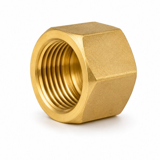 Durable threaded brass cap pipe fitting with internal threads for sealing male-threaded pipe ends in industrial systems in Qatar.