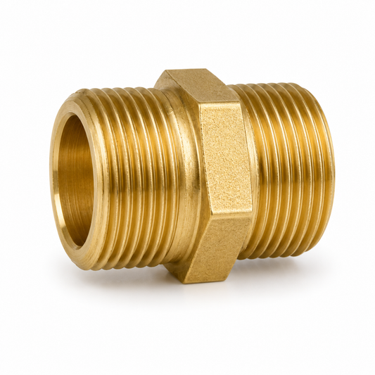 Durable male-threaded brass nipple pipe fitting for connecting valves and fittings in industrial plumbing systems in Qatar.