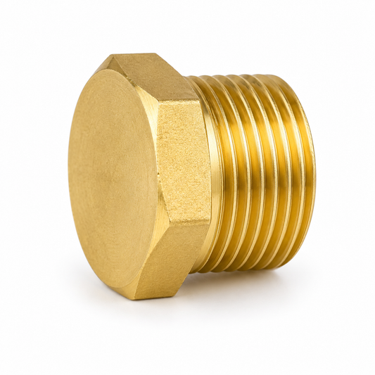Durable threaded brass plug fitting with square head for sealing unused pipe ports and manifolds in industrial systems in Qatar.