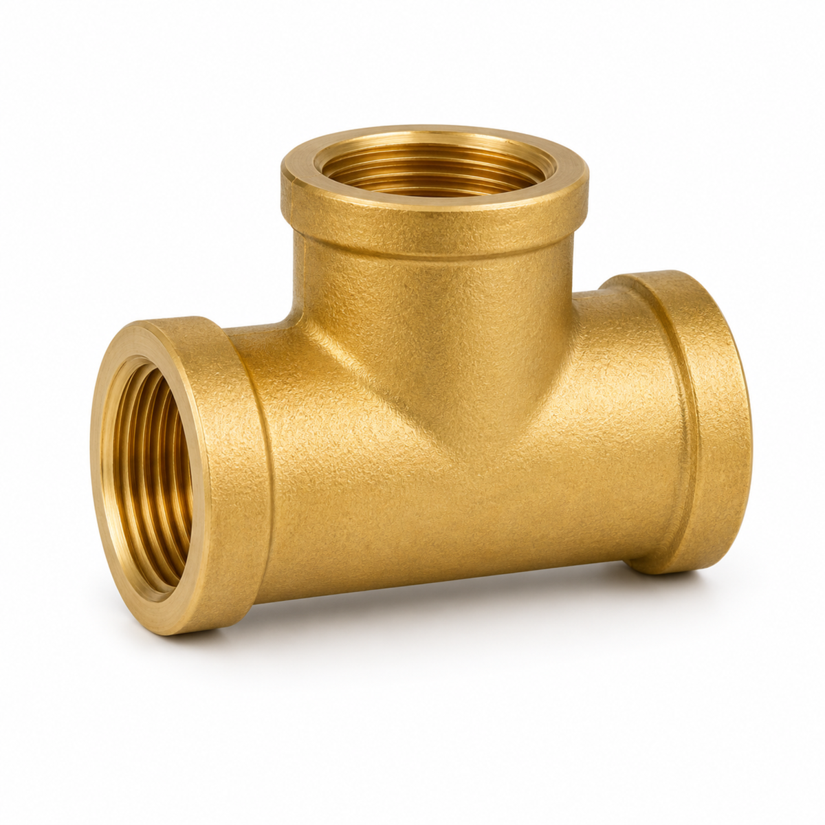 Durable threaded brass tee pipe fitting for branching and splitting fluid flow in industrial plumbing systems in Qatar.