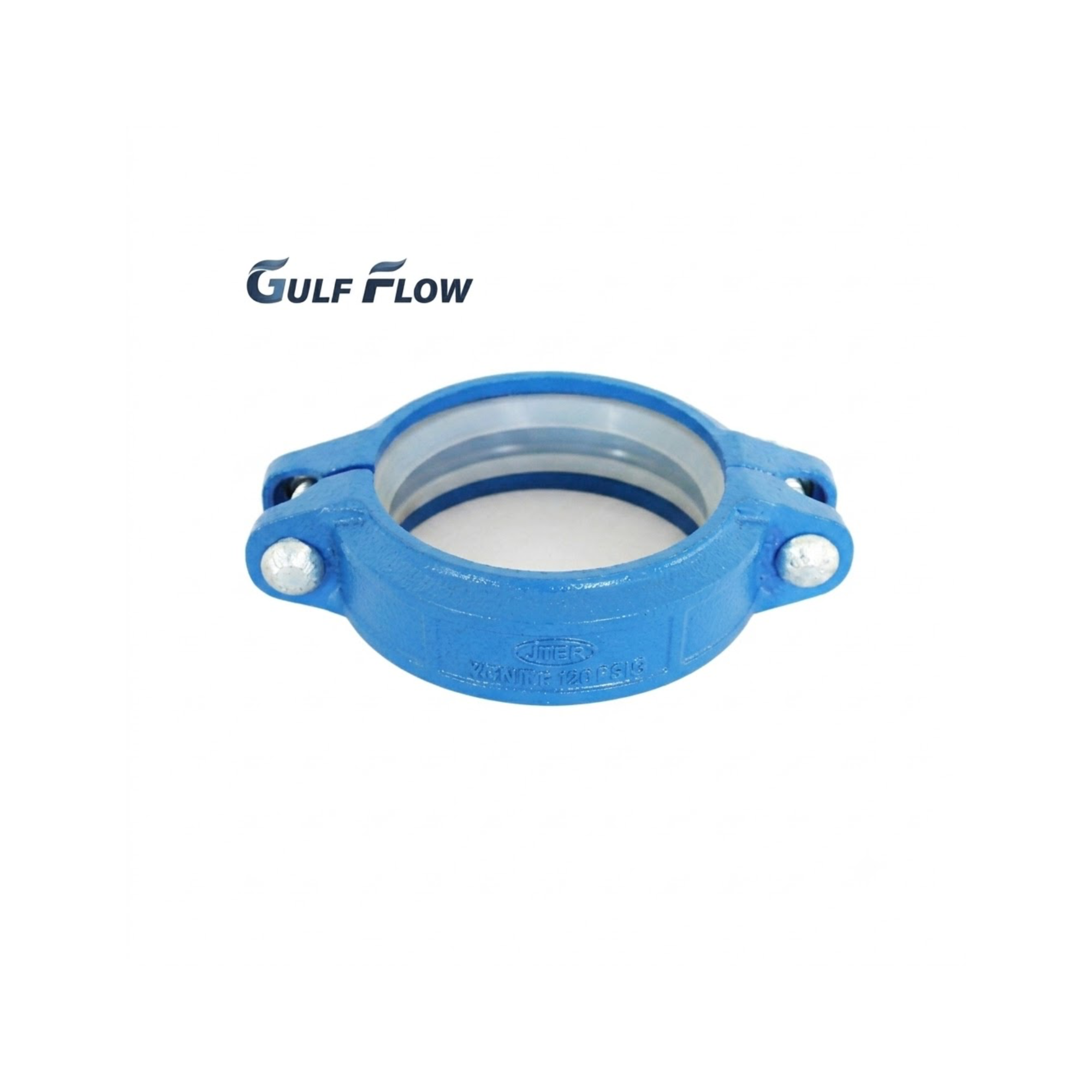 Blue Grooved Flexible Coupling ductile iron mechanical pipe fitting for fire protection, HVAC, chilled water, and industrial piping systems in Qatar