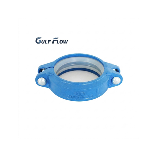 Blue Grooved Flexible Coupling ductile iron mechanical pipe fitting for fire protection, HVAC, chilled water, and industrial piping systems in Qatar