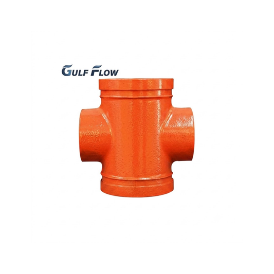 Grooved reducing cross ductile iron pipe fitting for fire fighting, HVAC, plumbing, and industrial piping in Qatar