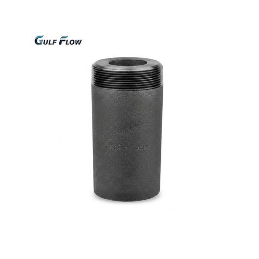 Gulf Flow black carbon steel half nipple industrial pipe fitting featuring male threads on one end and a plain weldable end