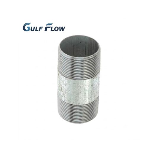 Gulf Flow galvanized steel barrel nipple pipe fitting threaded both ends silver zinc finish