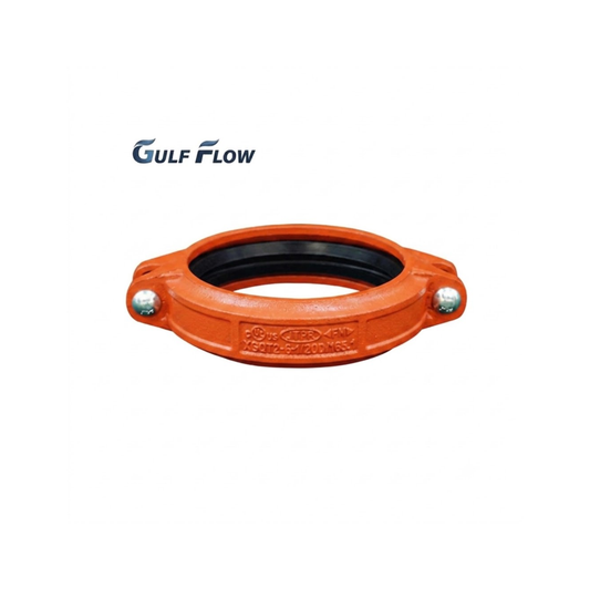 Orange Grooved Flexible Coupling ductile iron mechanical pipe fitting for fire protection, HVAC, chilled water, and industrial piping systems in Qatar