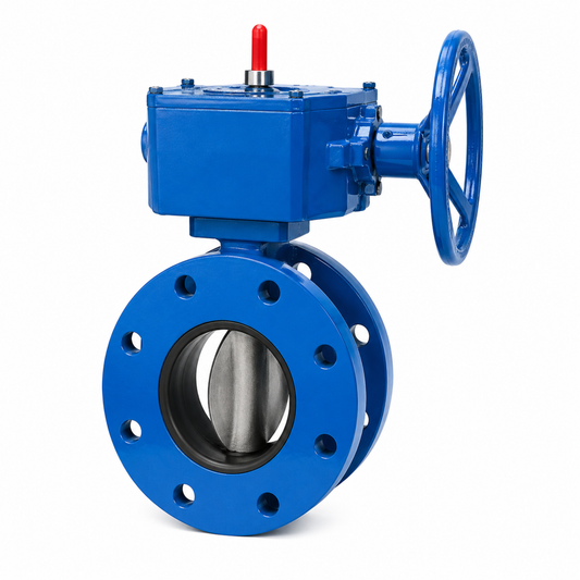 Flanged butterfly valve PN16 rated, industrial double-flanged flow control valve for piping systems in Qatar, supplied by Gulfflow.