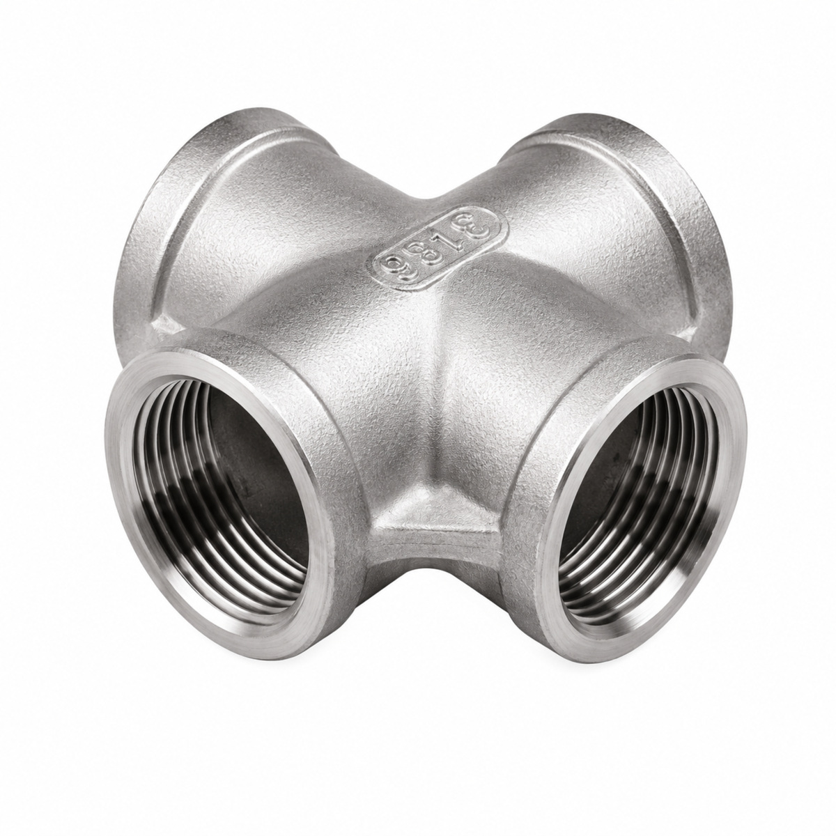150LB carbon steel four-way cross pipe fitting for industrial piping networks in Qatar.