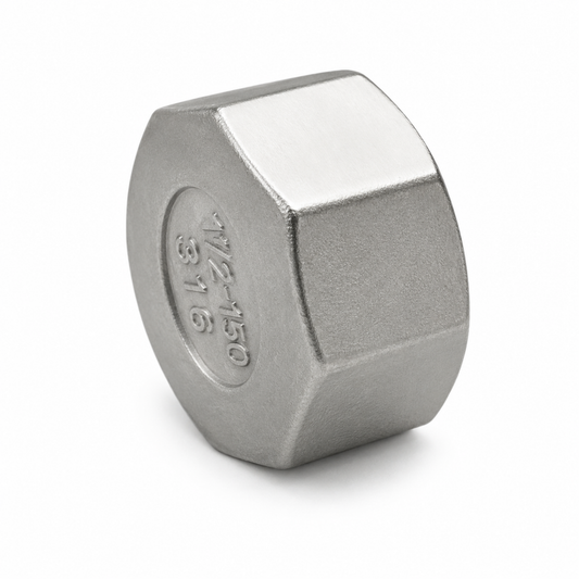 150LB carbon steel threaded hex cap pipe fitting with external hexagonal head for sealing pipeline ends in Qatar.