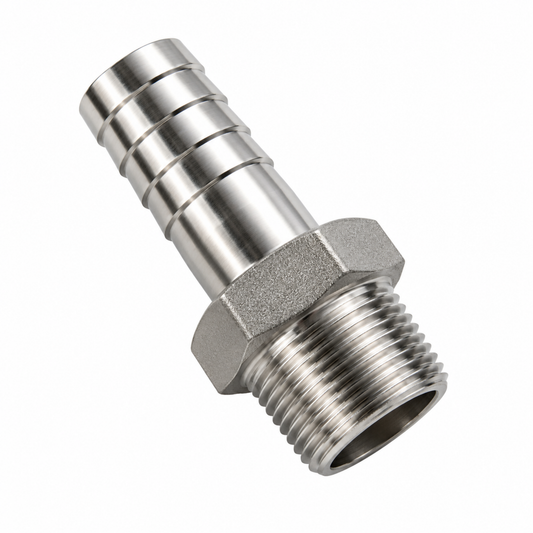 150LB carbon steel hose nipple pipe fitting with serrated hose barb for flexible industrial connections in Qatar.