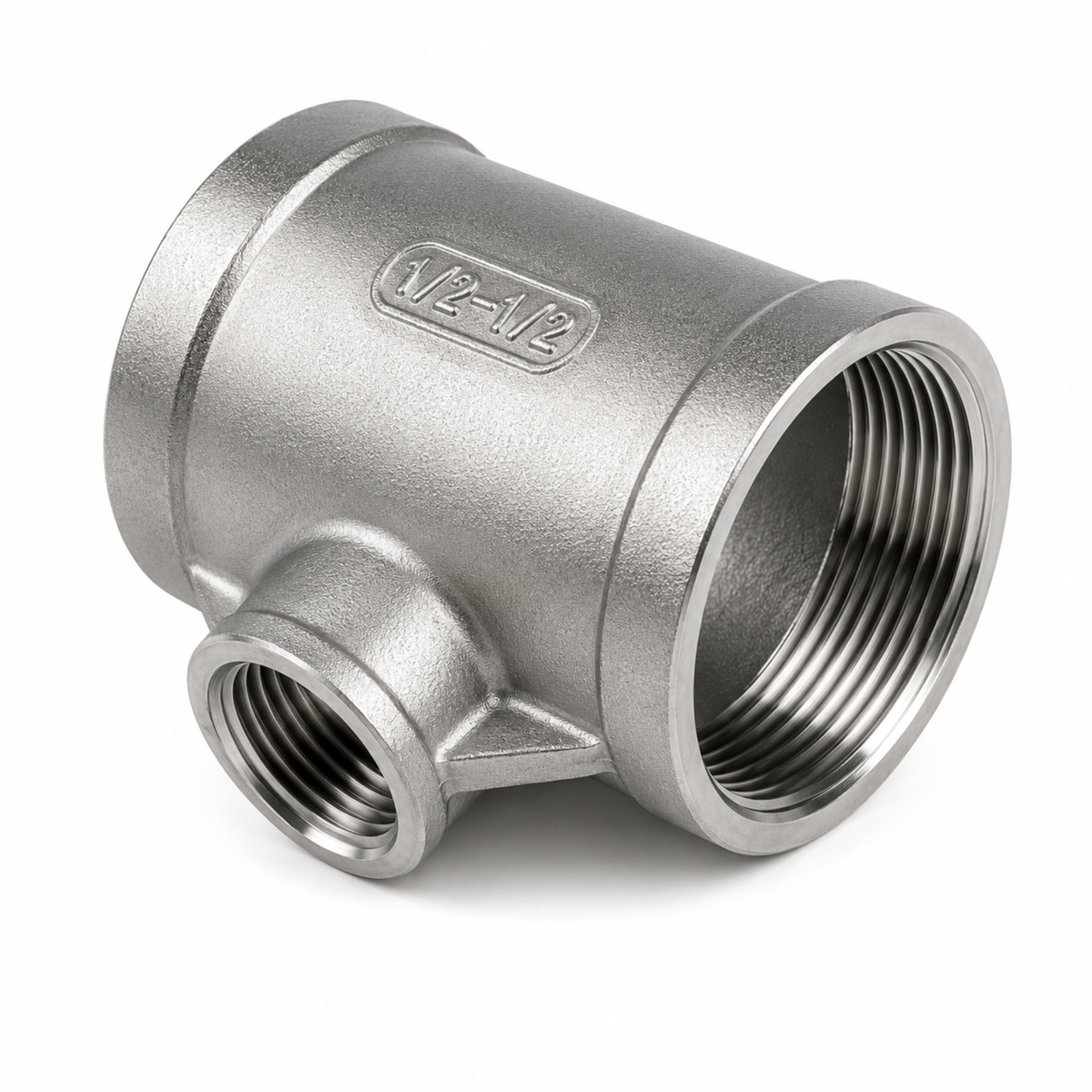 150LB carbon steel reducing tee pipe fitting for branch line size reduction in industrial systems.
