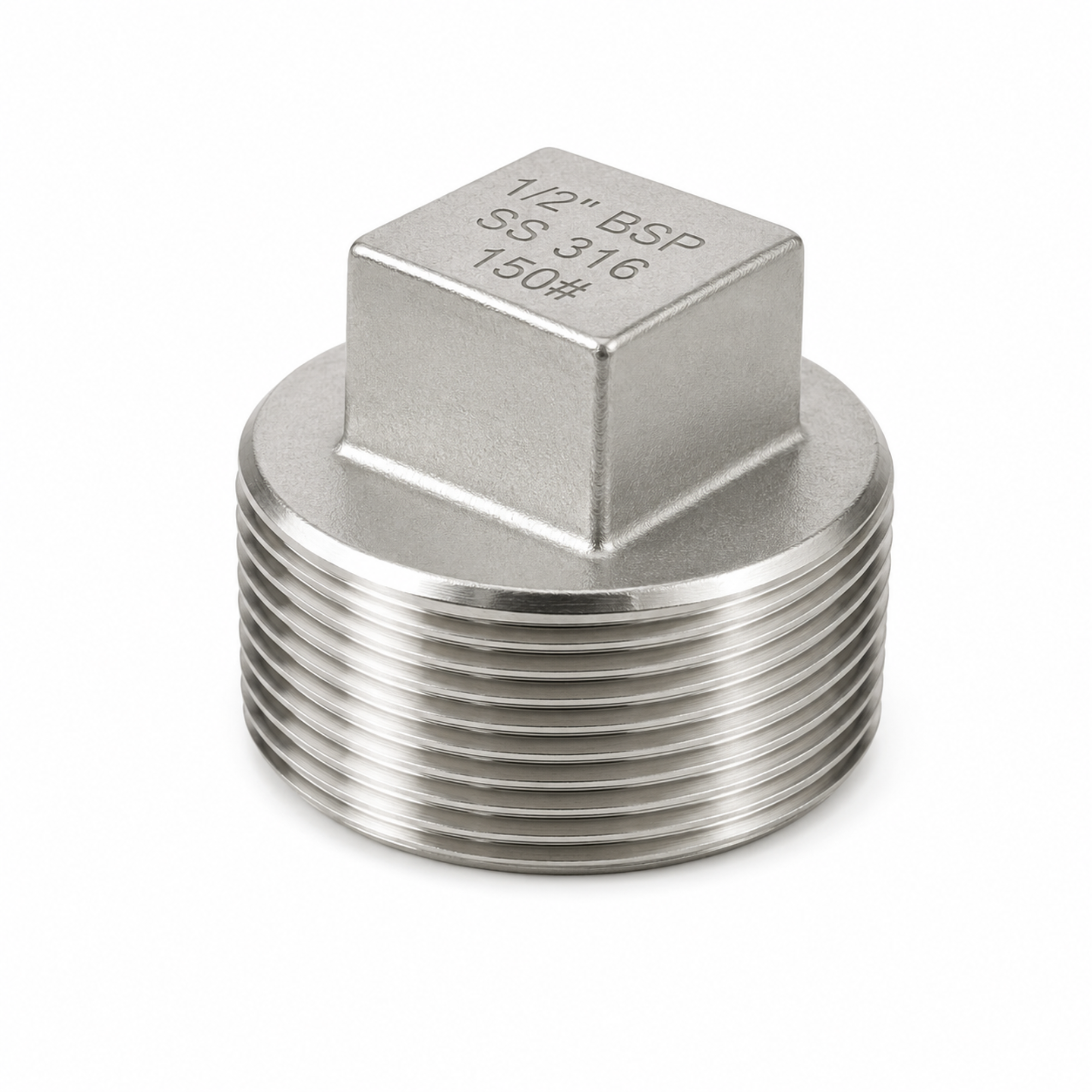 150LB carbon steel threaded square plug pipe fitting with external square head for sealing female ports in Qatar.