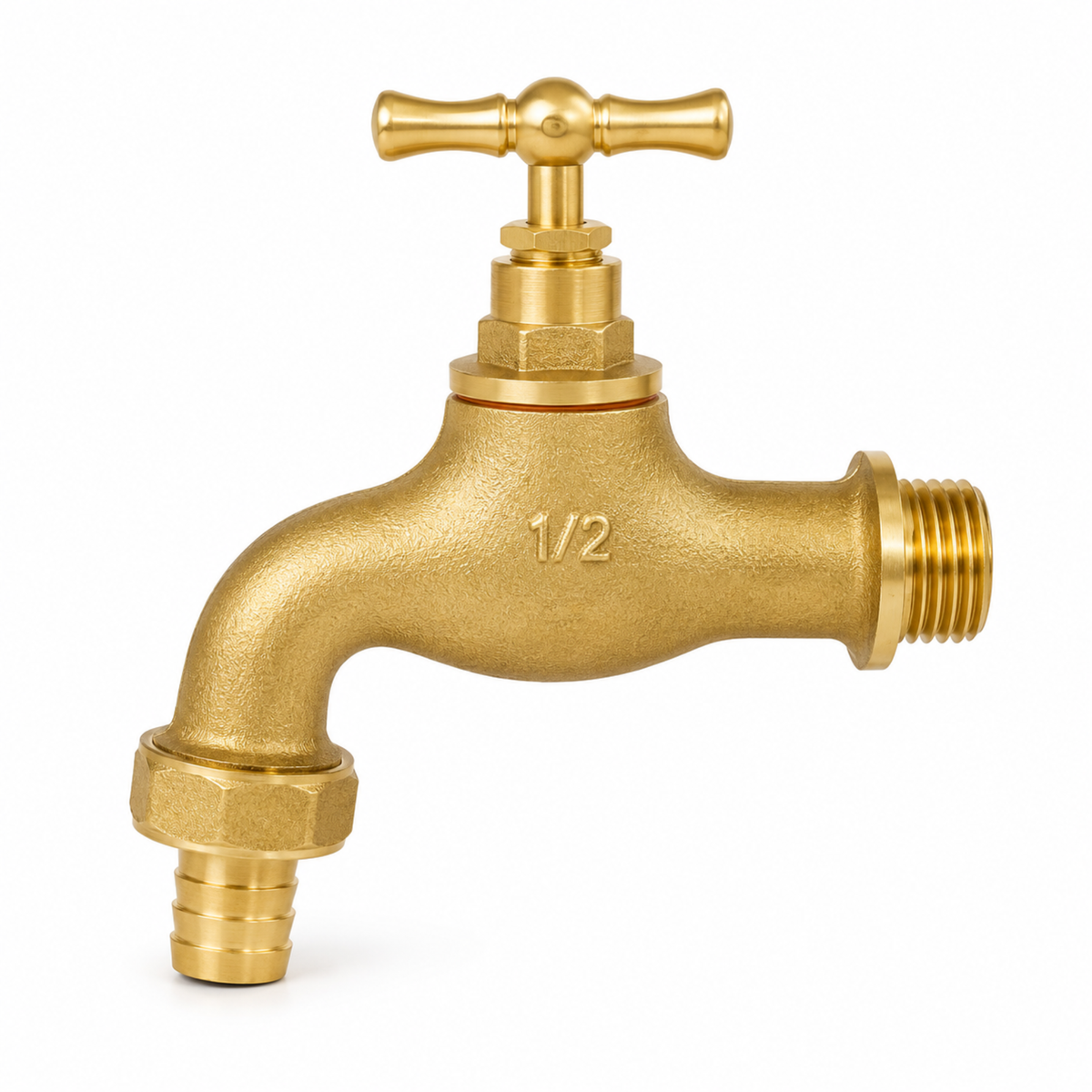 Durable brass bibcock water tap with hose nozzle for industrial utility and garden service stations in Qatar.
