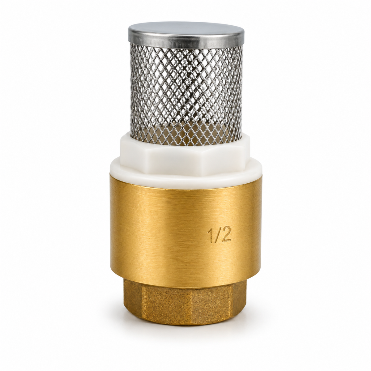 Durable brass foot valve with integrated strainer basket for water pump suction lines in Qatar.