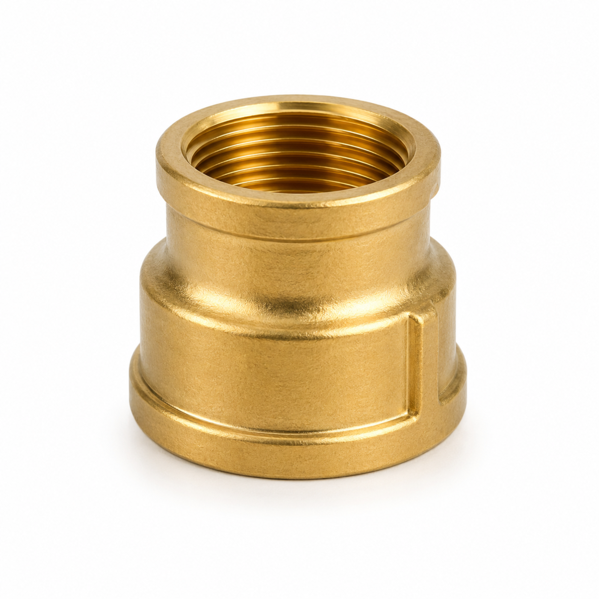 Durable threaded brass reducing socket pipe coupling for joining different pipe diameters in industrial systems in Qatar.