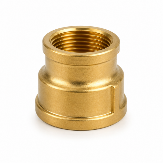 Durable threaded brass reducing socket pipe coupling for joining different pipe diameters in industrial systems in Qatar.