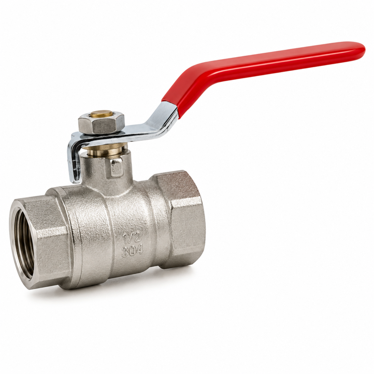 Chromed brass ball valve with female threaded connections on both ends for industrial and commercial plumbing in Qatar.