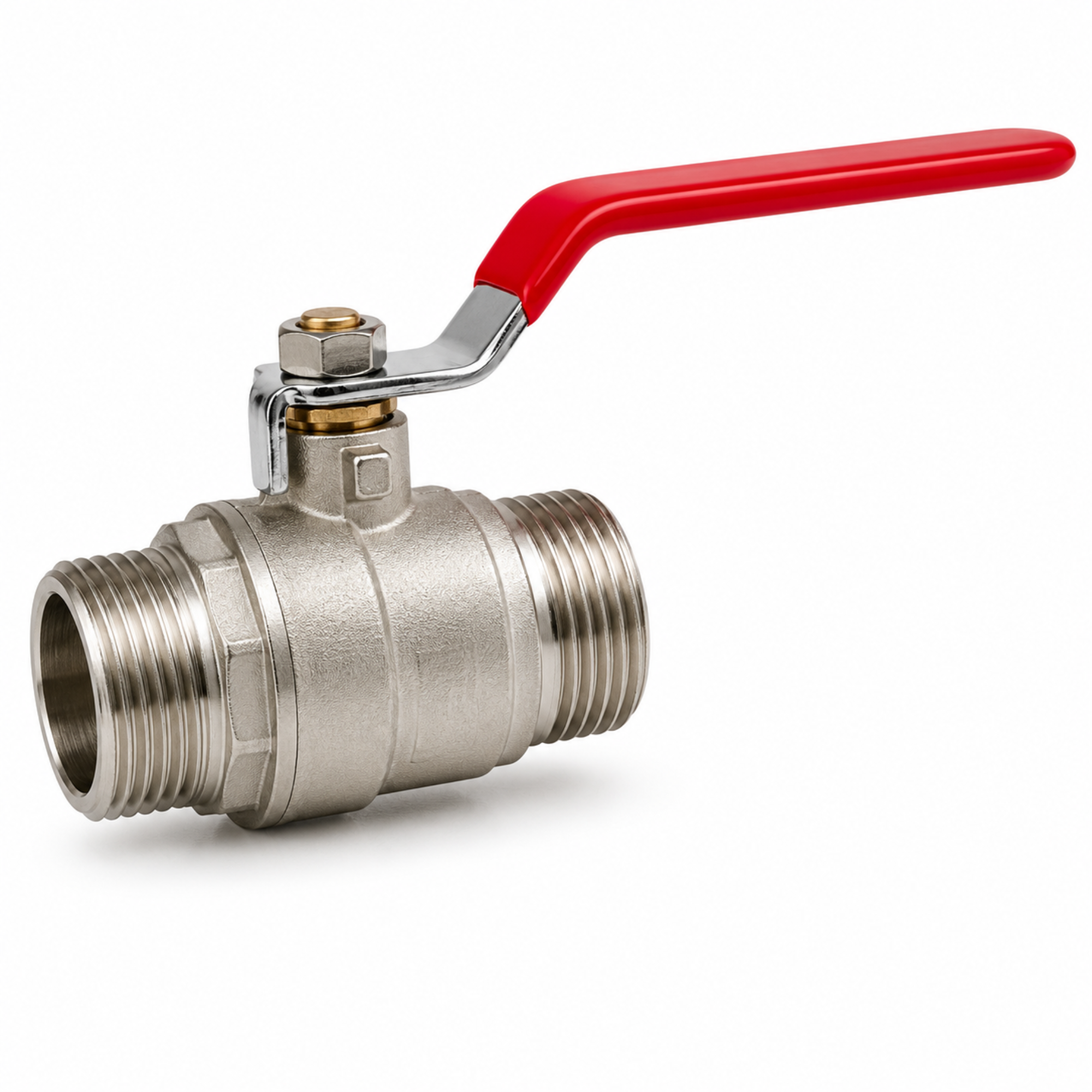 Chromed brass ball valve with male threaded connections on both ends for industrial and commercial plumbing in Qatar