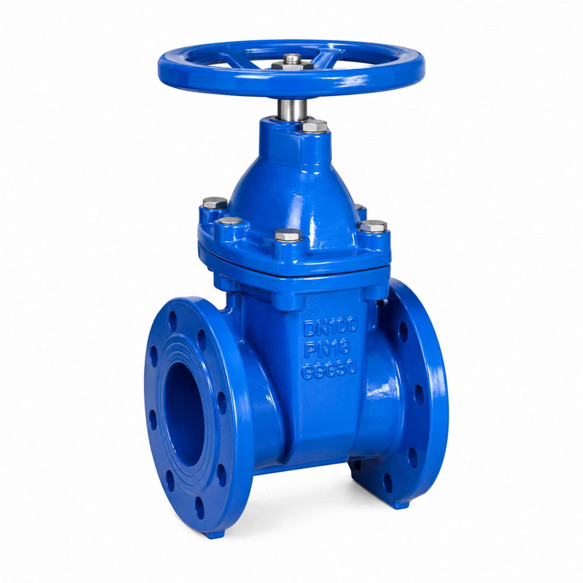 DIN3352 F4 Non-Rising Stem (NRS) resilient seat gate valve, PN16 rated, for water supply infrastructure in Qatar, supplied by Gulfflow.