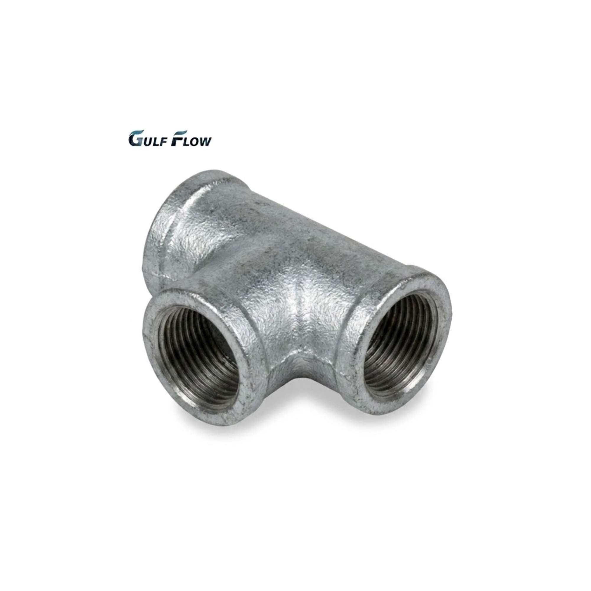 Gulf Flow hot-dip galvanised iron equal tee straight pipe fitting for 90-degree pipeline branching in plumbing and HVAC networks across Qatar